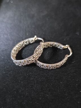 Sterling Silver And Marcasite Inside Out Hoop Earrings - Silver Sparkle